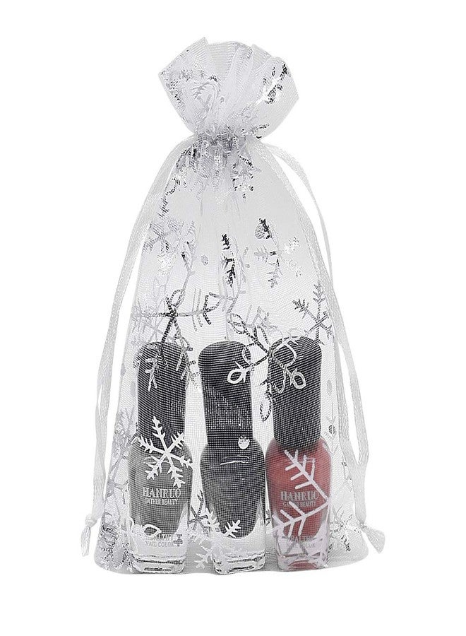 HRX Package 100pcs Snowflake Organza Gift Bags Christmas 4x6 inch, Small White Mesh Jewelry Pouches Little Drawstring Candy Bags - Image 4